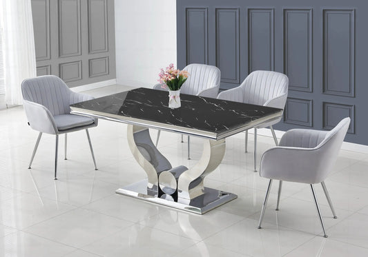 Ensemble table marbre noir et chaises gris NEA New Design