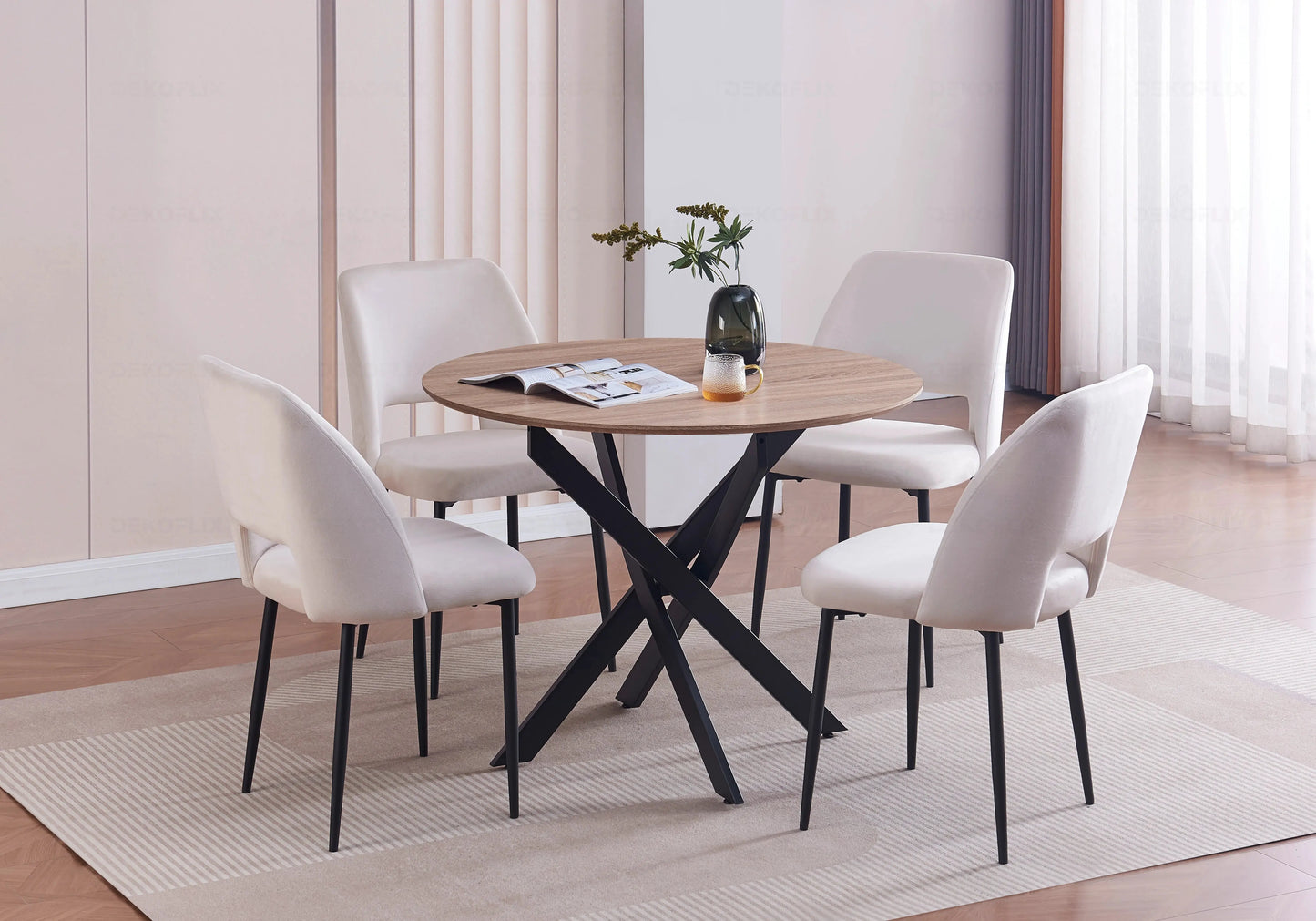 Ensemble table ronde chêne et chaises beiges JOY New Design