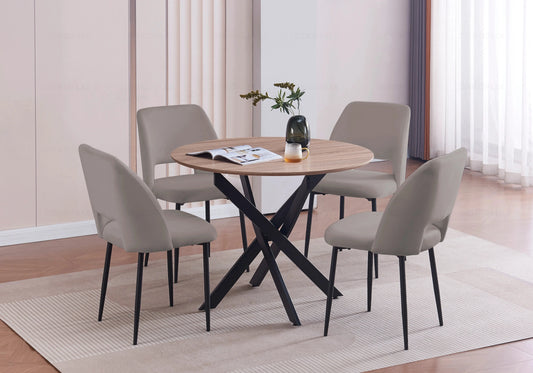 Ensemble table ronde chêne et chaises grises JOY New Design