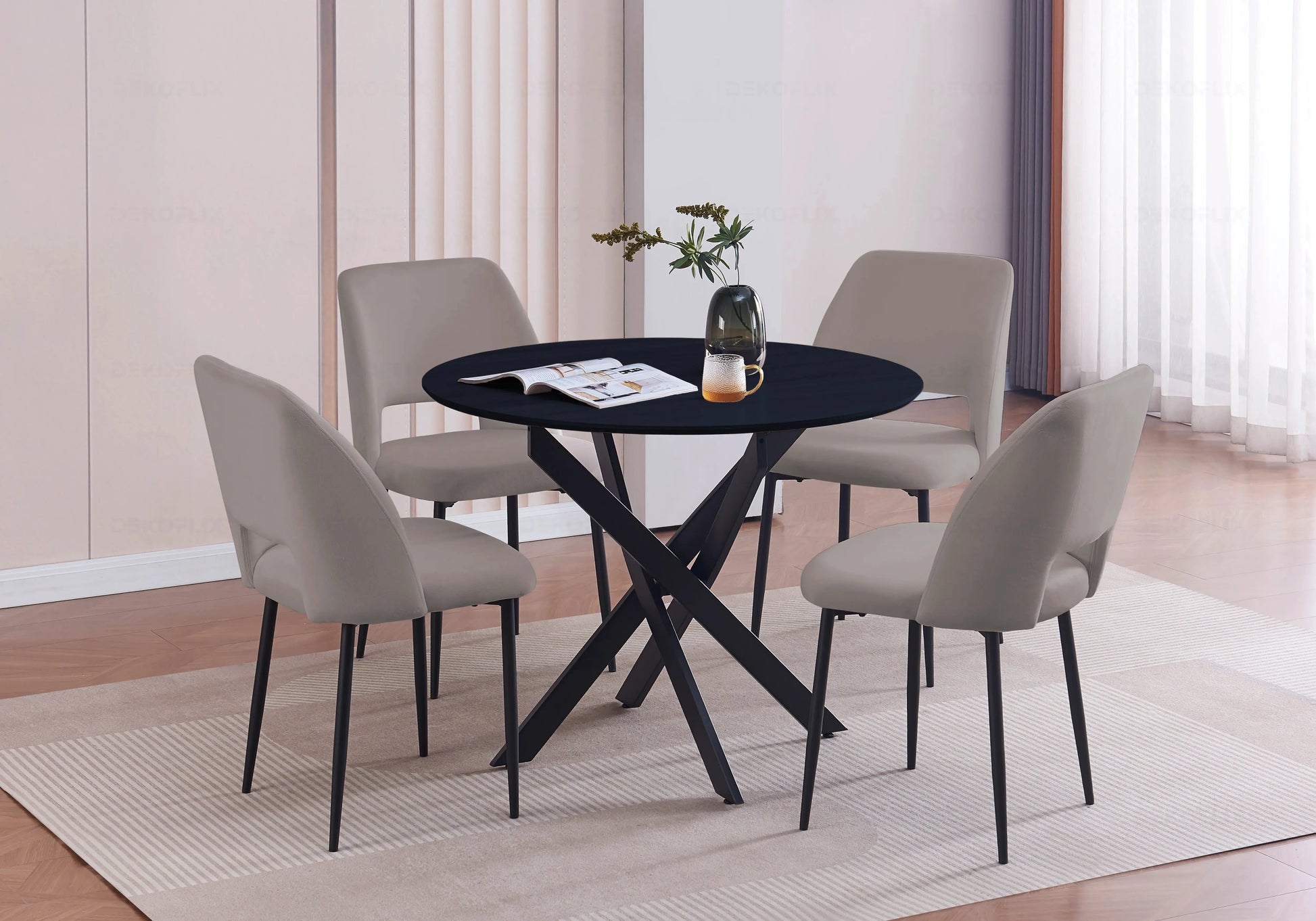 Ensemble table ronde noire et chaises grises JOY New Design