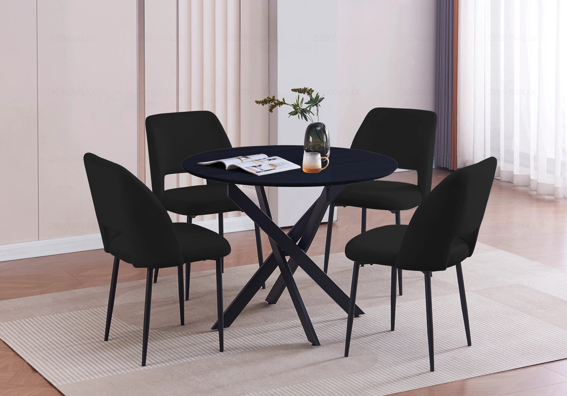 Ensemble table ronde noire et chaises noires JOY New Design