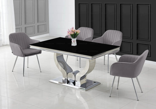 Ensemble table verre noir et chaises anthracite NEA New Design