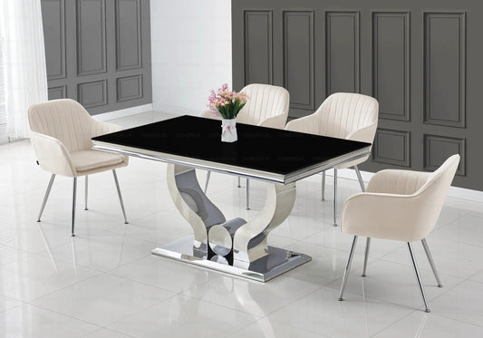 Ensemble table verre noir et chaises beige NEA New Design