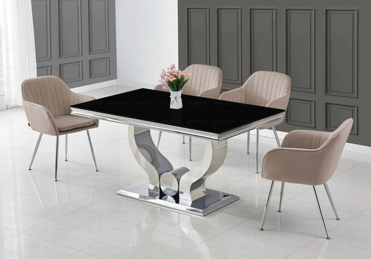 Ensemble table verre noir et chaises taupe NEA New Design