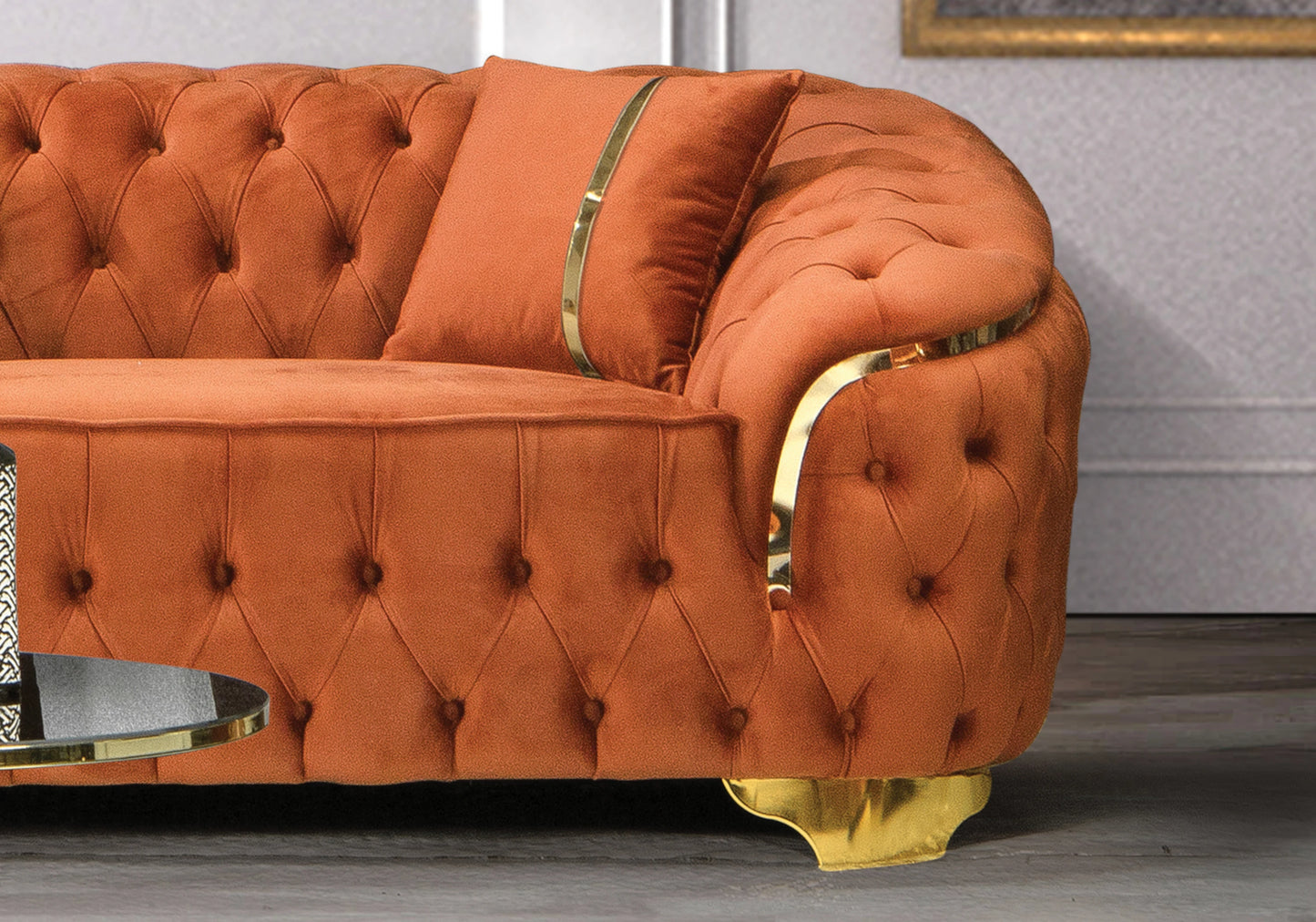 Ensemble Canapé Turc 3+2+1 Capitonné Chesterfield Doré - LOTUS