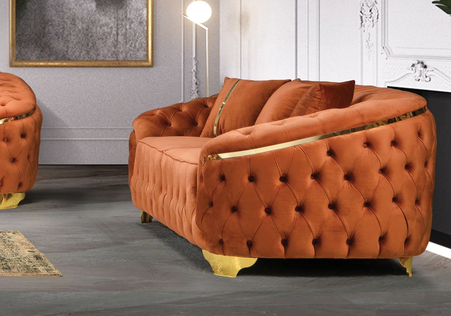 Ensemble Canapé Turc 3+2+1 Capitonné Chesterfield Doré - LOTUS