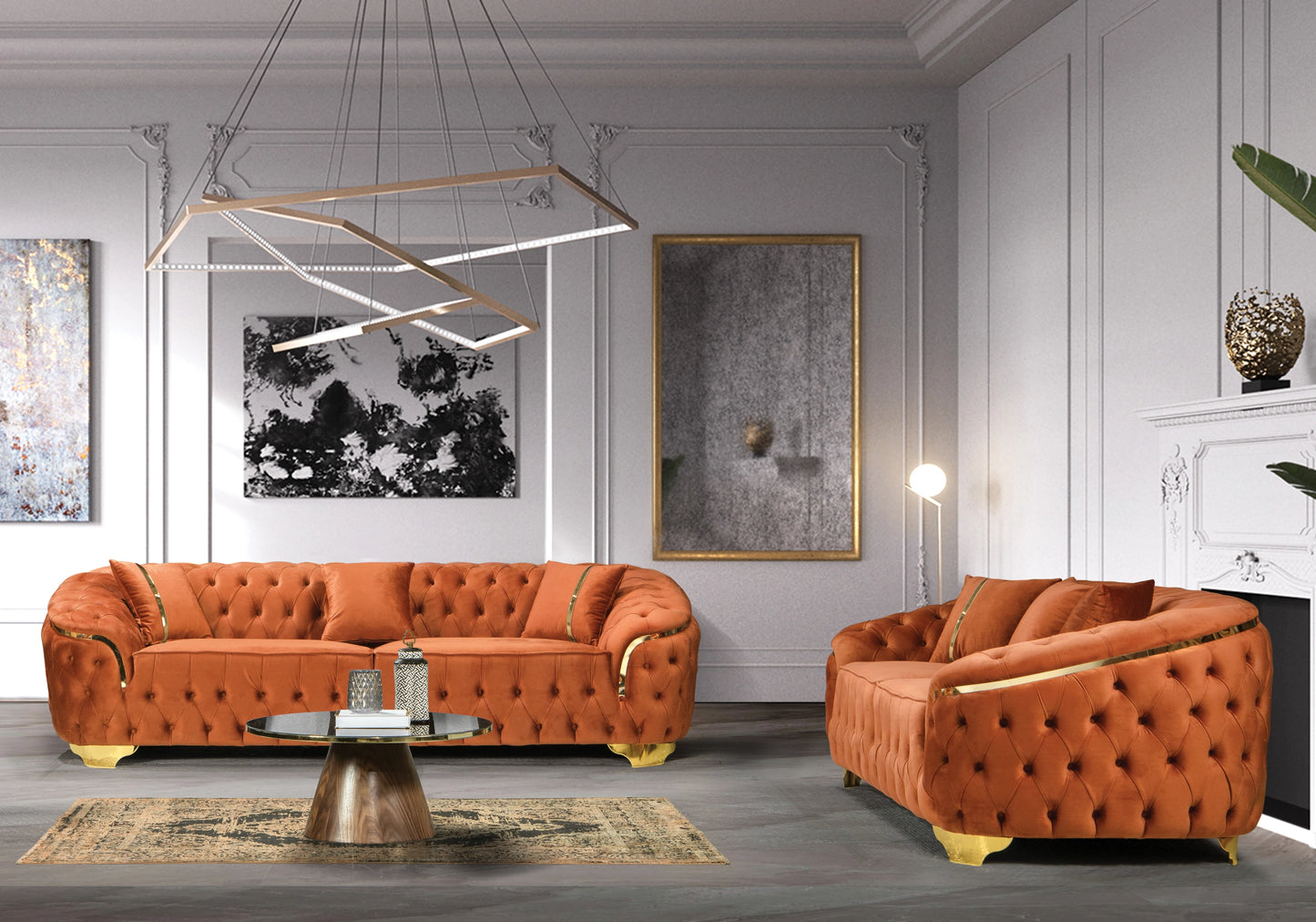 Ensemble Canapé Turc 3+2+1 Capitonné Chesterfield Doré - LOTUS