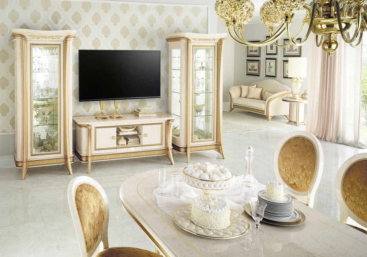 Meuble TV effet marbre ivoire et or - Melodia