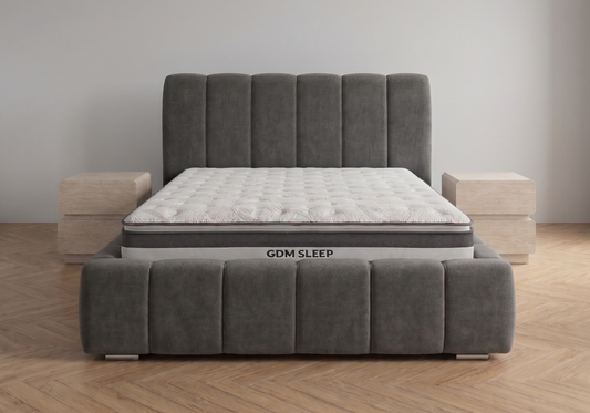 Ensemble lit coffre bouclé gris et matelas 7 zones 160x200 - Cloud