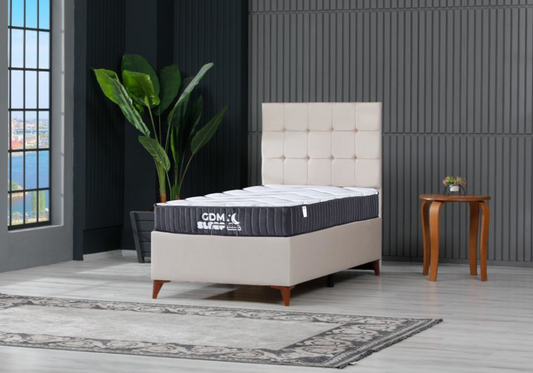 Ensemble lit coffre et matelas 1 place beige – Lore