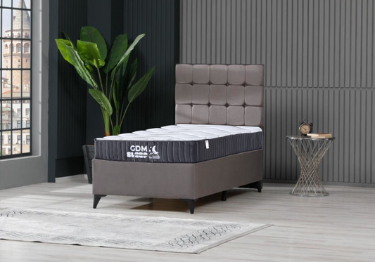 Ensemble lit coffre et matelas 1 place gris – Lore