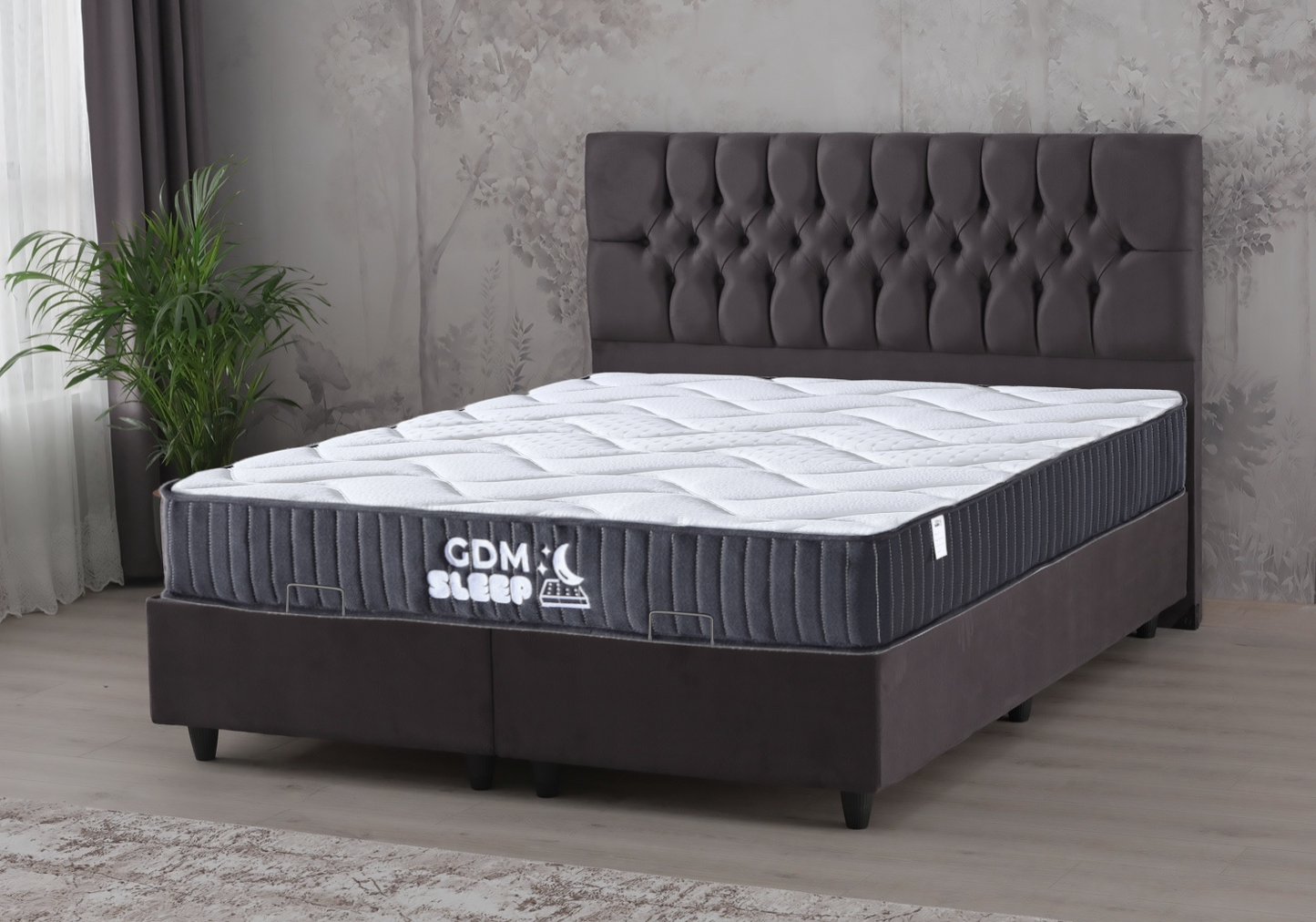 Ensemble lit coffre et matelas 2 places gris – Lore