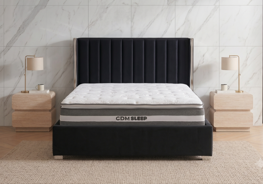 Ensemble lit coffre noir argenté et matelas ressorts - Jade