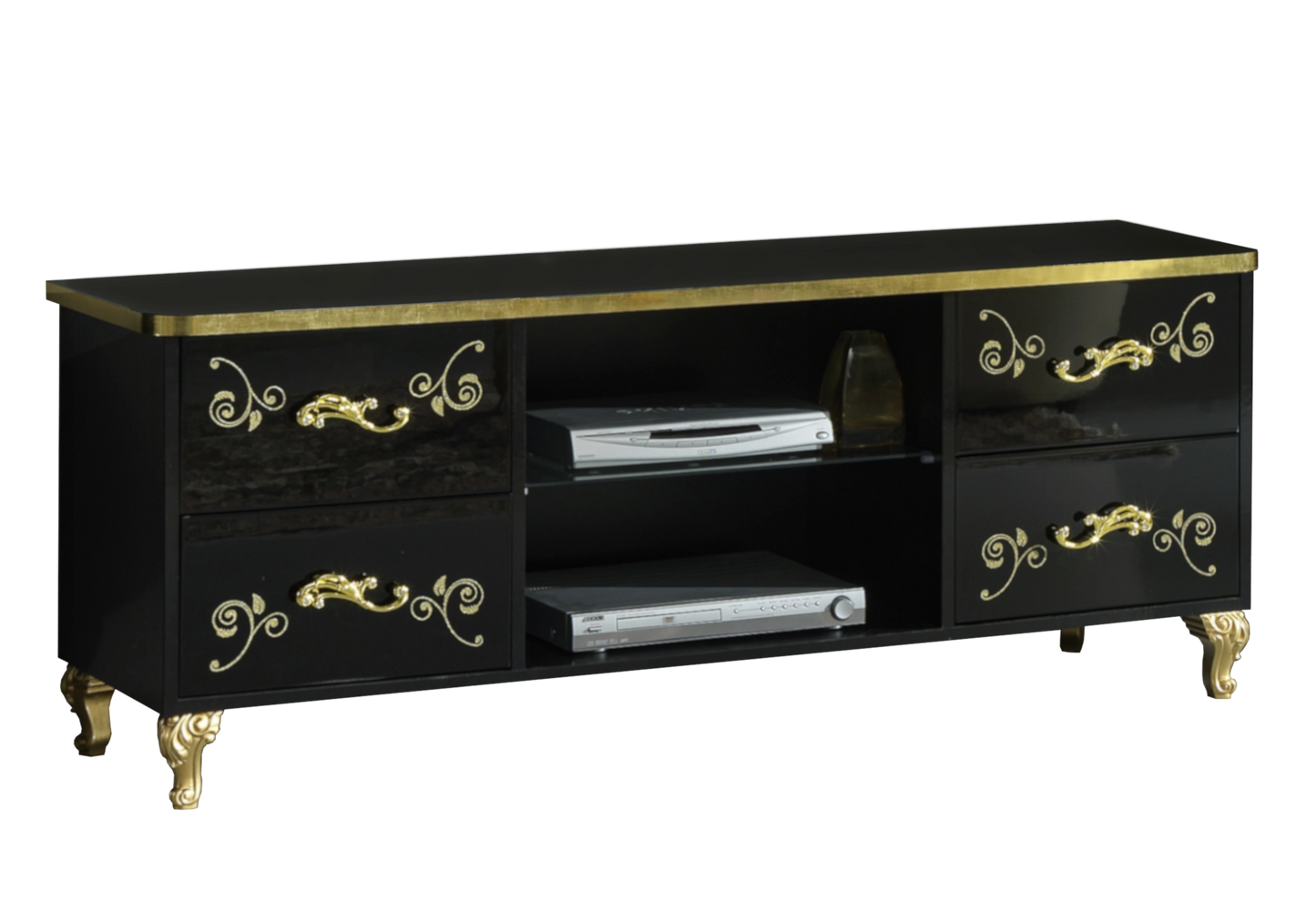 Ensemble meuble TV baroque noir doré - ROSA