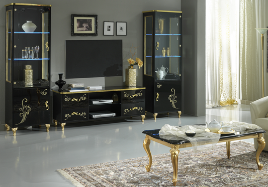 Ensemble meuble TV baroque noir doré - ROSA
