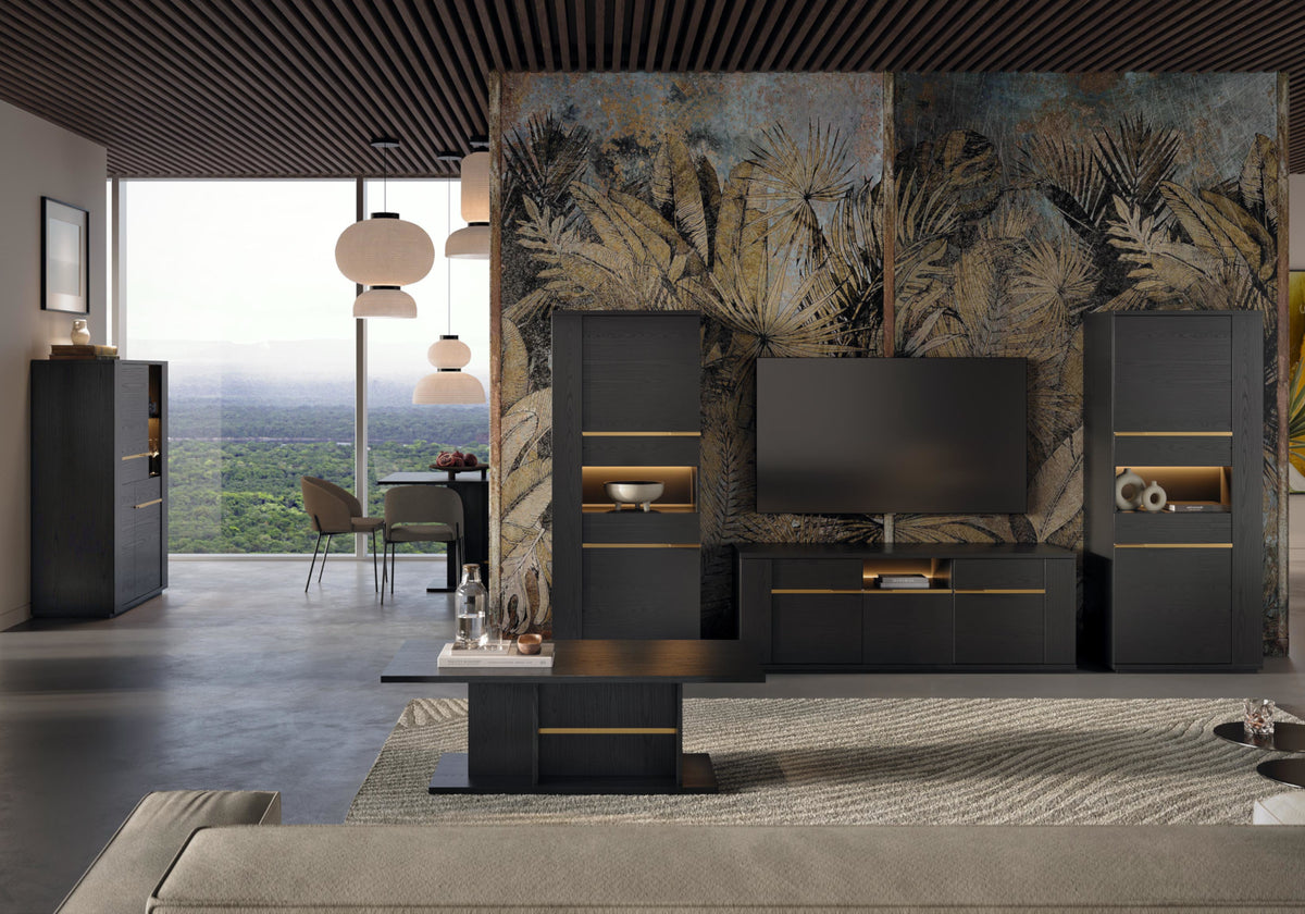 Vitrine colonne 1 porte LED bois noir | Pegaso