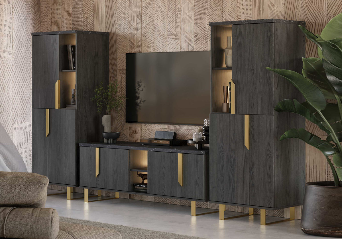 Ensemble meubles de salon TV bois et marbre - Orion