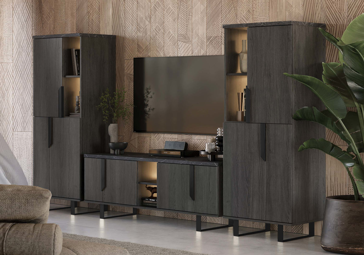 Ensemble meubles de salon TV bois et marbre - Orion