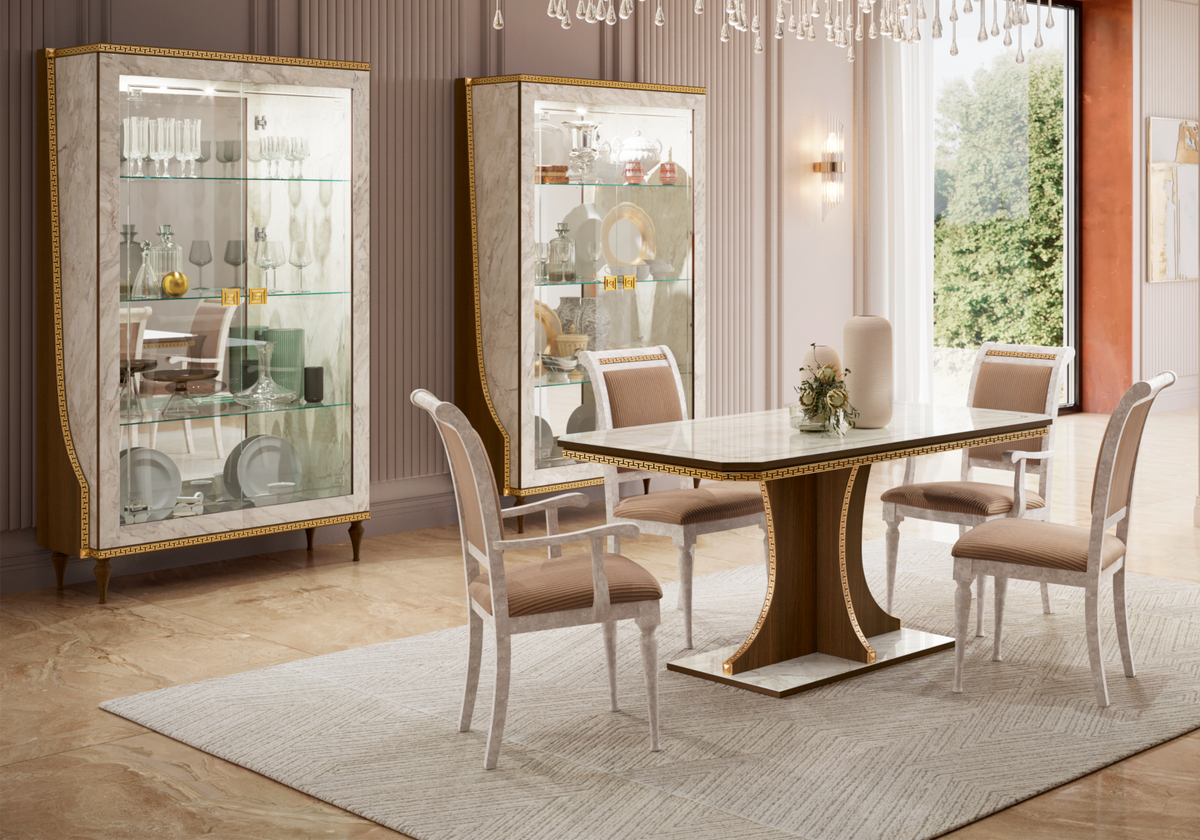 Table à manger fixe 160 x 90 cm noyer et or - Romantica