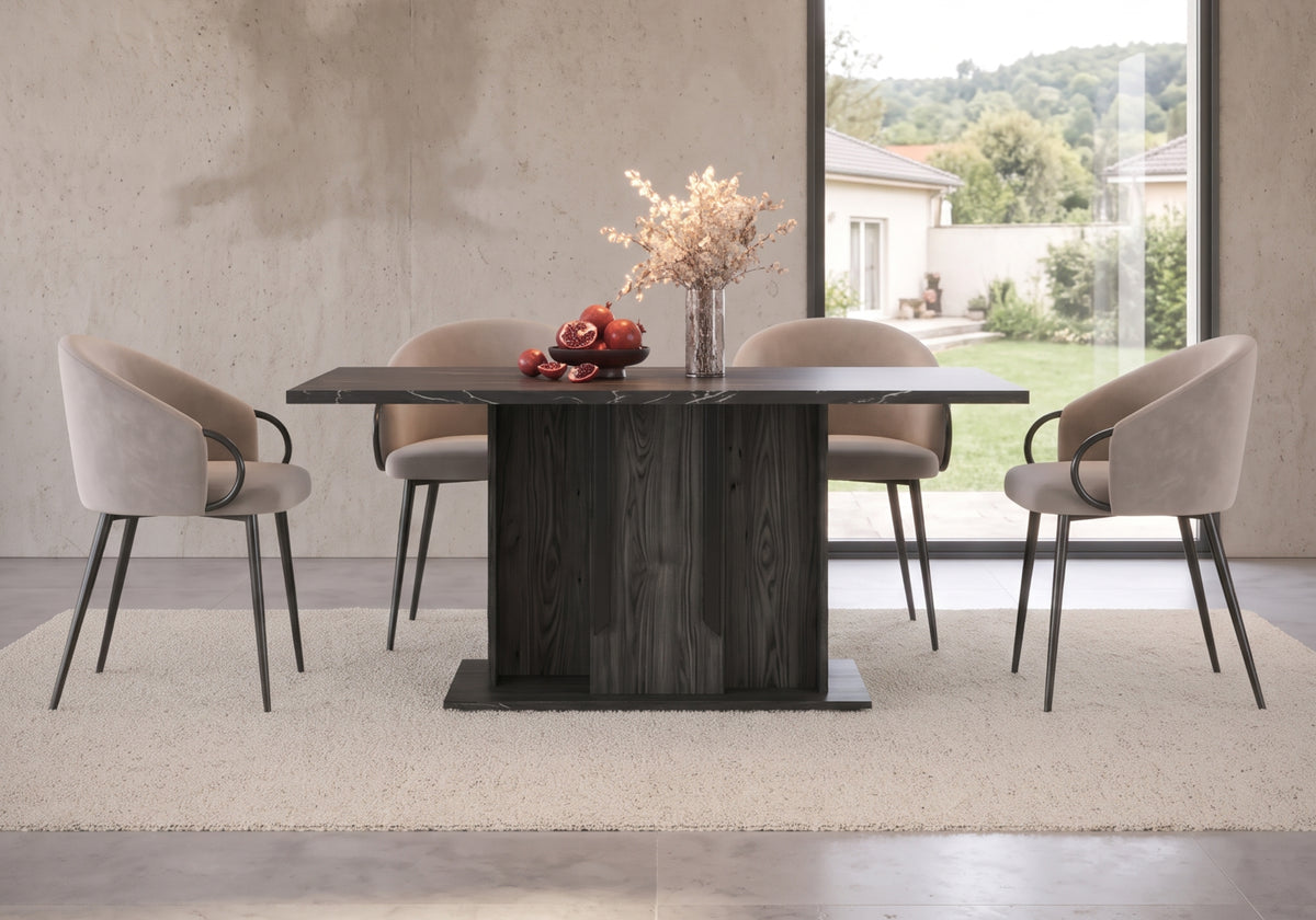 Salle à manger complète bois et marbre noir - Orion