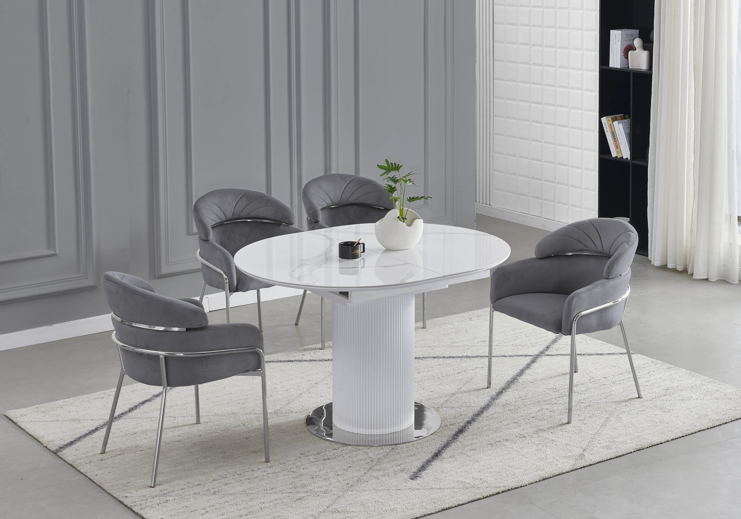 Chaise design velours gris pieds chromés – NOAM