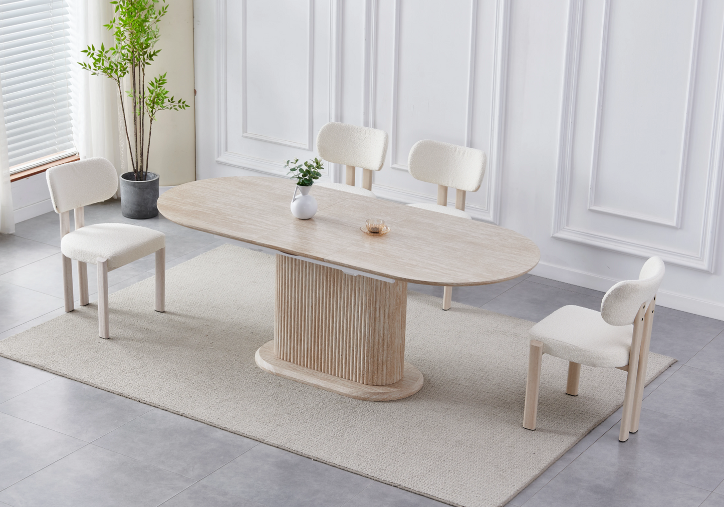 Table à manger extensible ovale travertin – Inaya