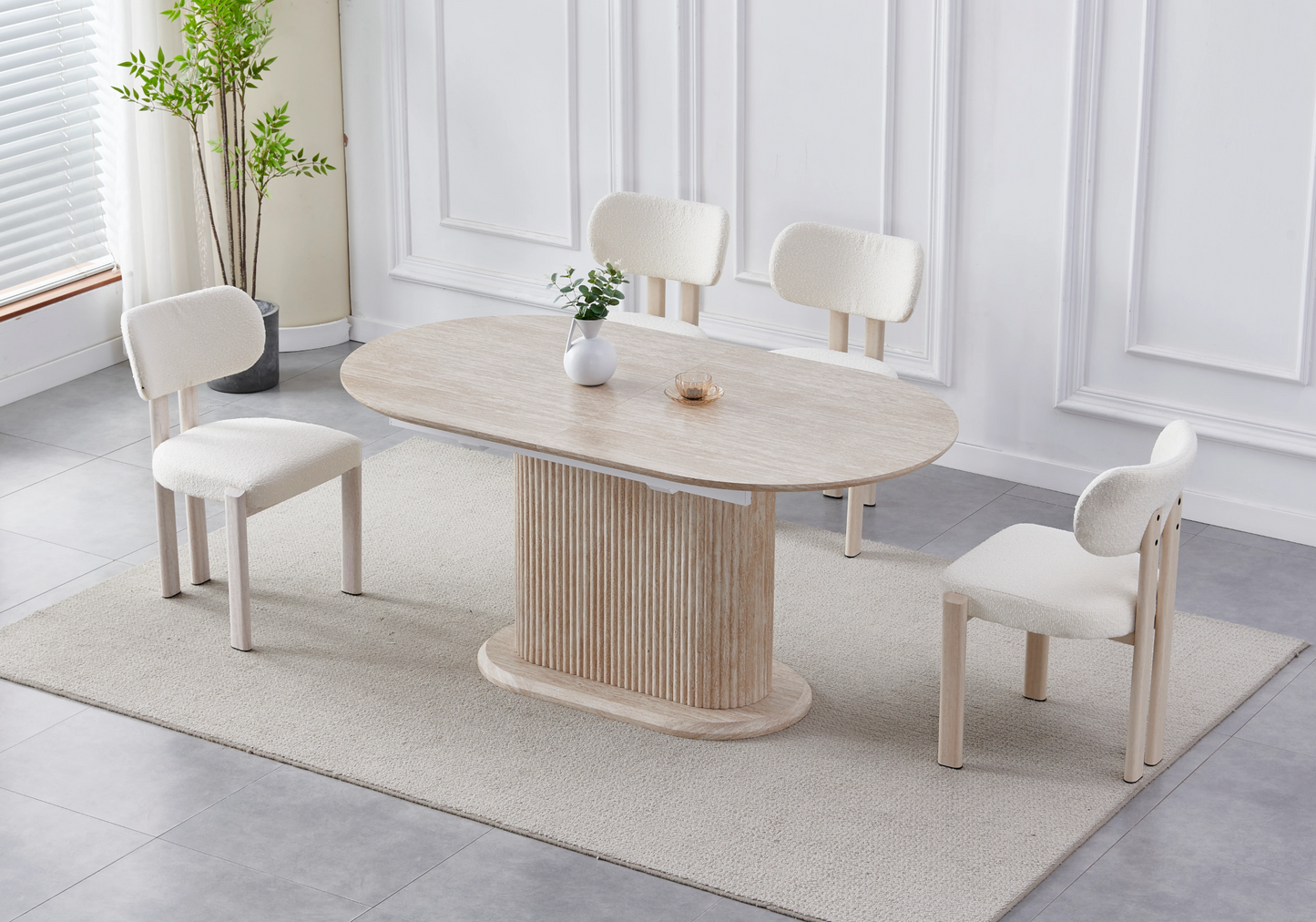 Table à manger extensible ovale travertin – Inaya
