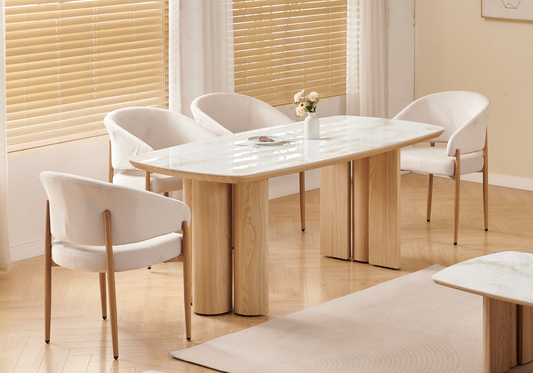Ensemble table marbre beige et 4 chaises – Doria