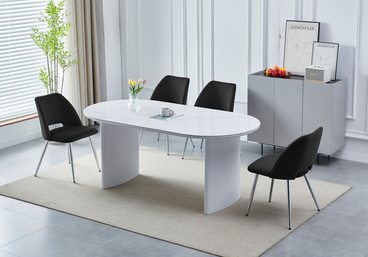 Ensemble table marbre blanc et chaises argent – Kara