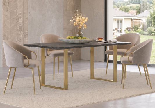 Ensemble table marbre et 4 chaises velours - Orion