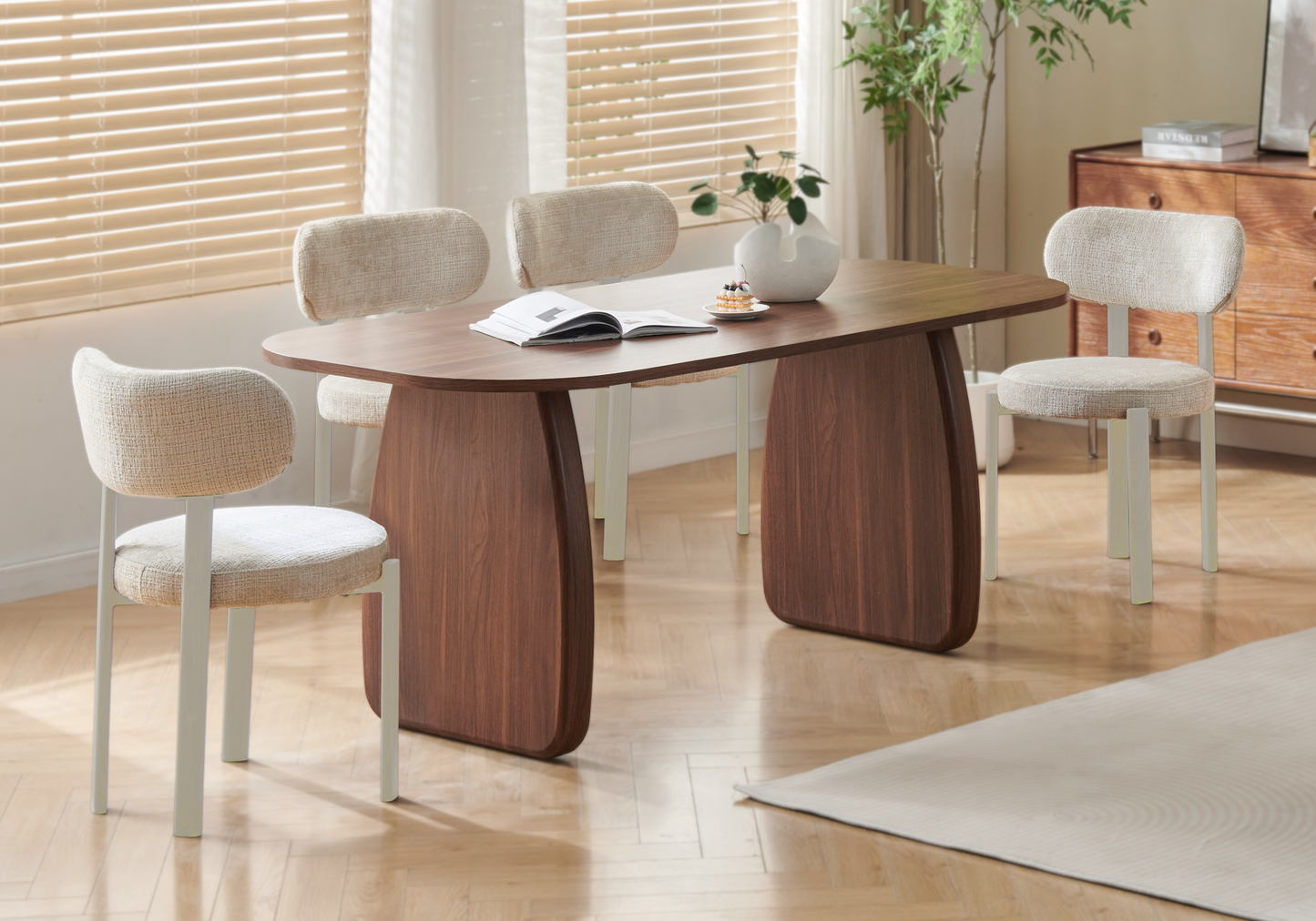 Chaise de table beige travertin Japandi – Kuro