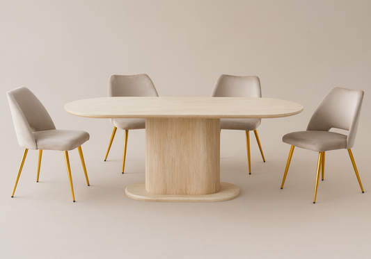 Ensemble table ovale travertin et 4 chaises – Inaya