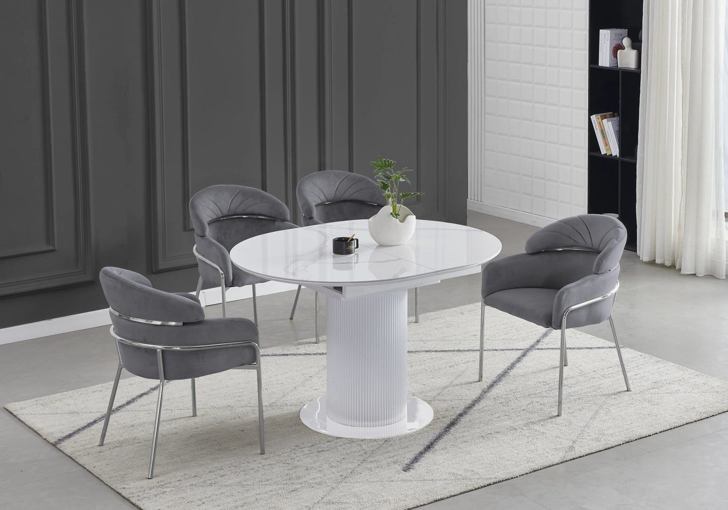Table à manger extensible ronde céramique marbre blanc - Leon