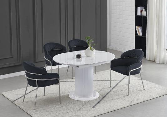 Ensemble table ronde marbre blanc et chaises noires – LEON