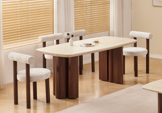 Ensemble table travertin et 4 chaises noyer – Doria