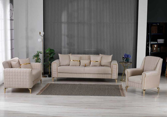 Ensemble canapés 3+2+1 beige avec lit et coffre – ATLAS