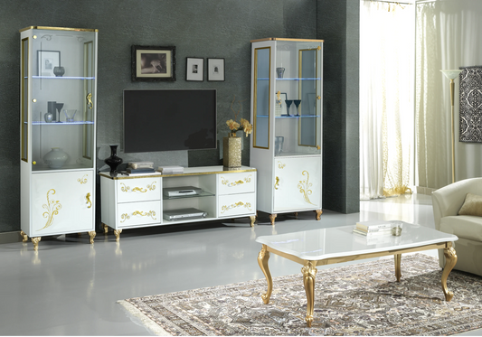 Ensemble meuble TV baroque blanc doré - ROSA