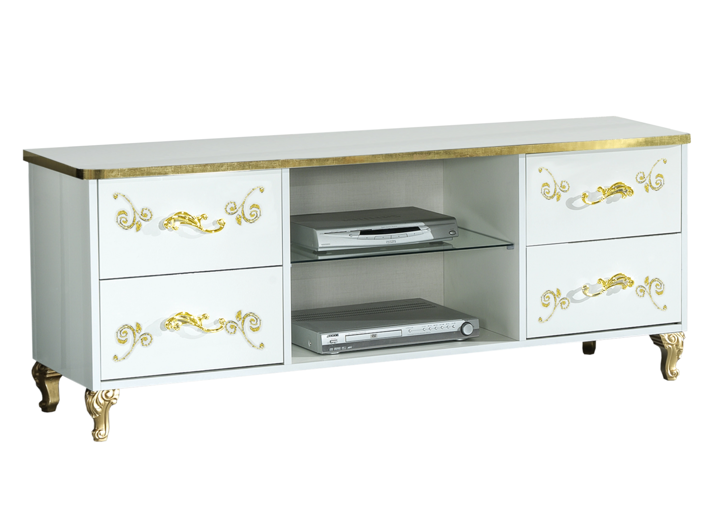 Ensemble meuble TV baroque blanc doré - ROSA