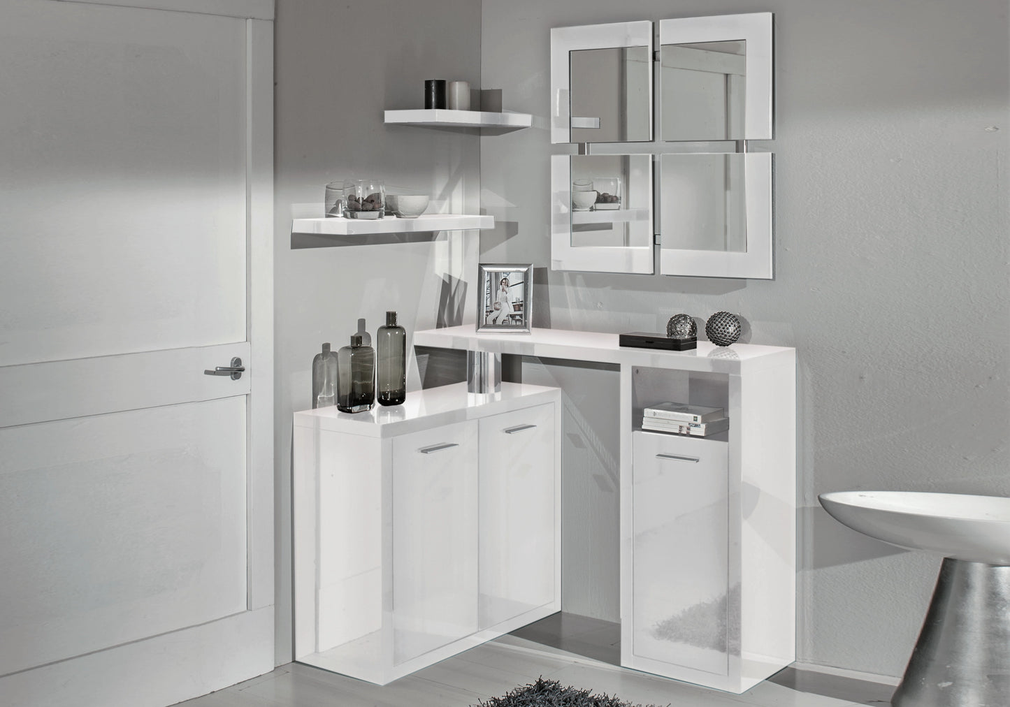 Ensemble meuble d’entrée marbre blanc laqué - LIDYA