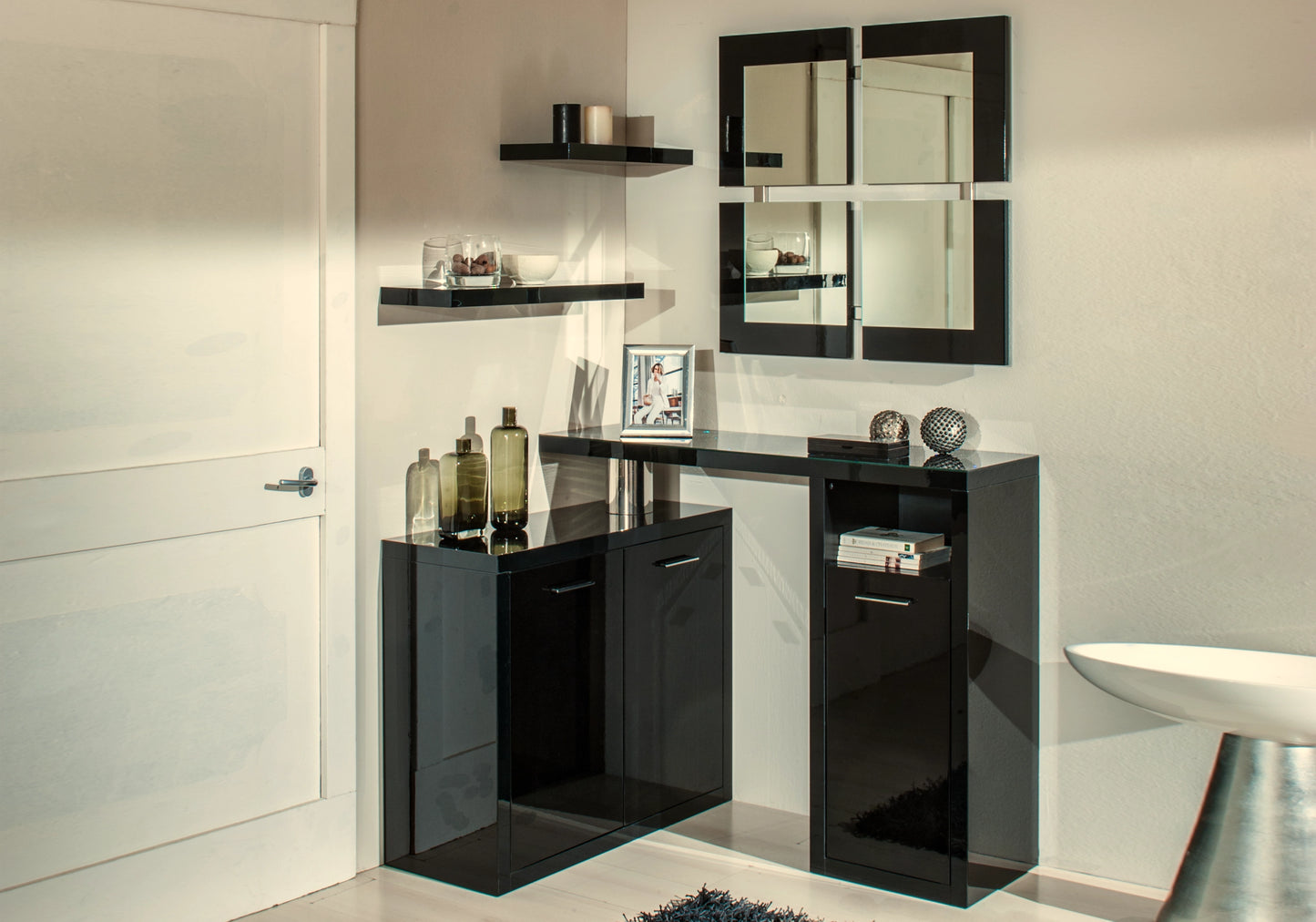 Ensemble meuble d’entrée marbre noir laqué - LIDYA