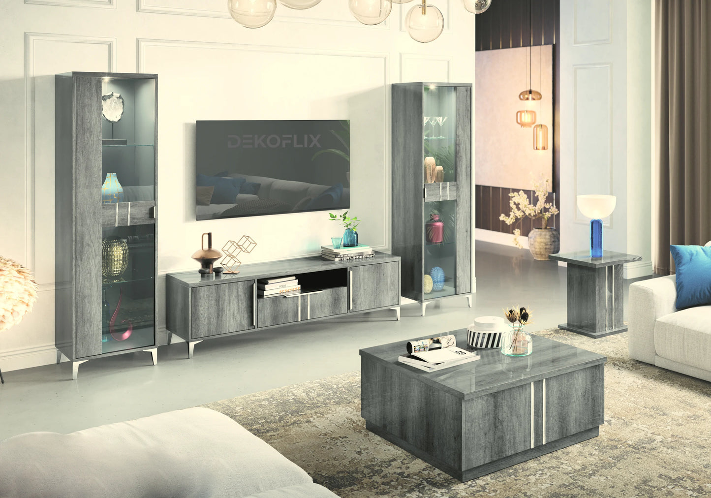 Ensemble meuble de salon design bois gris foncé - LUNA