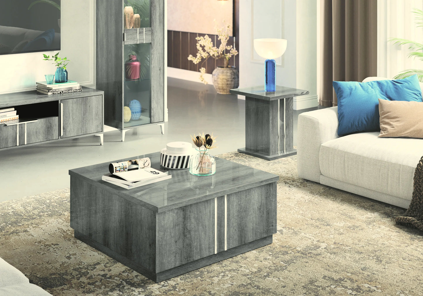 Ensemble meuble de salon design bois gris foncé - LUNA