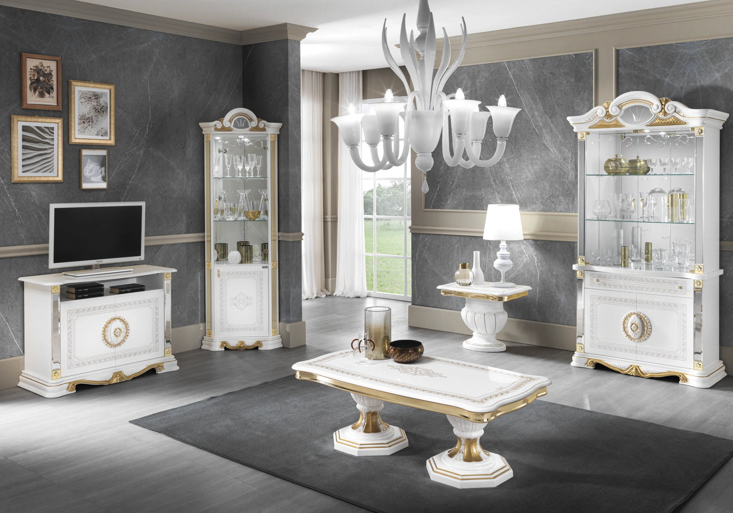 Ensemble meubles de salon baroque blanc doré - NOBILE