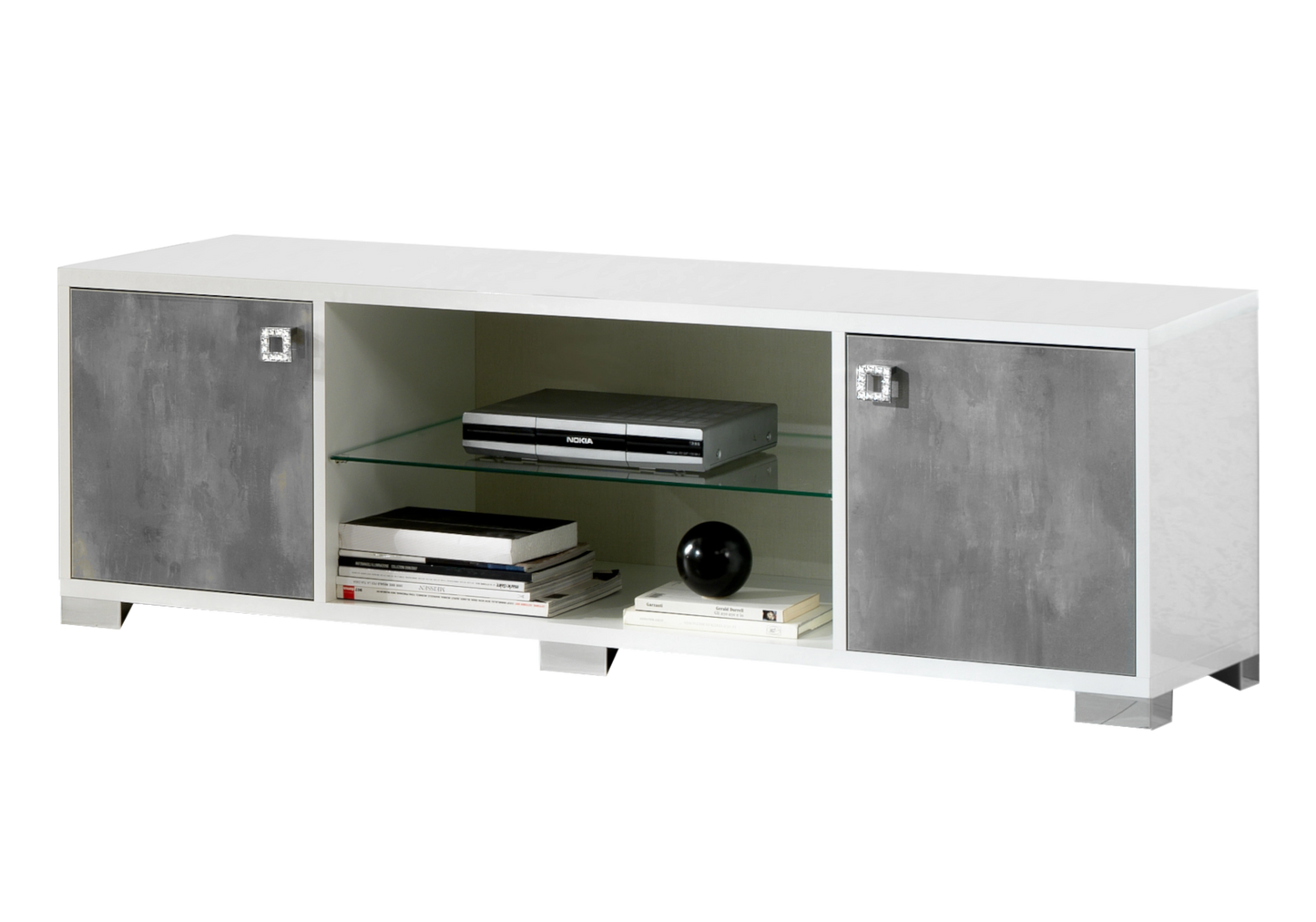 Ensemble mur TV laqué effet béton gris - SARAH