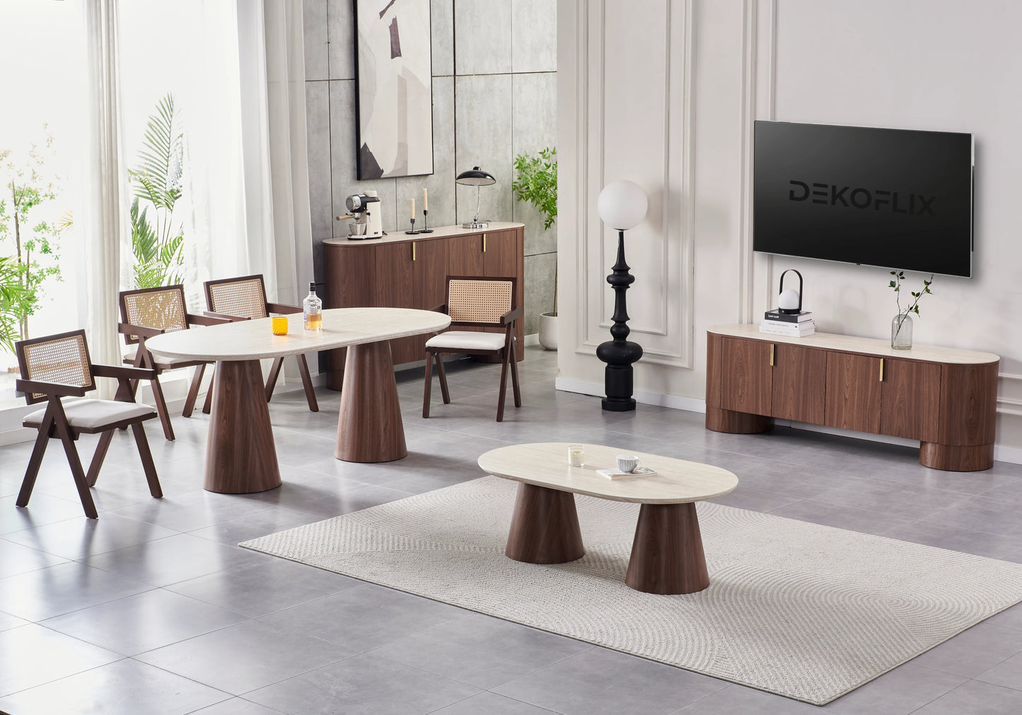 Table basse ovale noyer travertin - MONZA