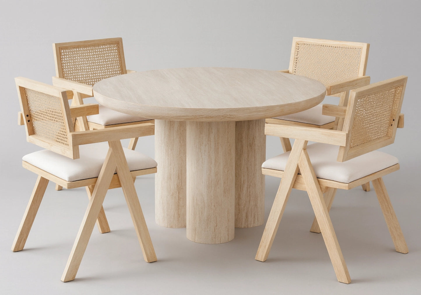 Table à manger ronde effet travertin - LUMIA