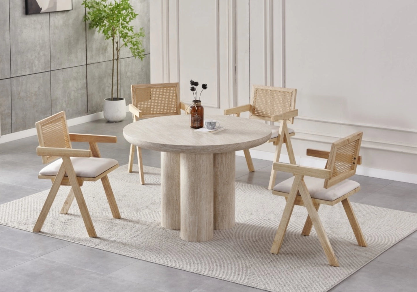 Table à manger ronde effet travertin - LUMIA