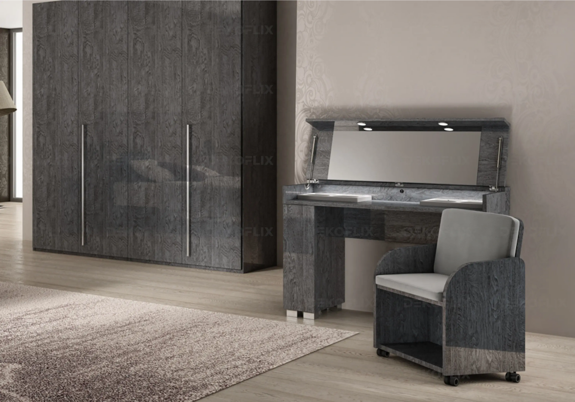 Fauteuil Sarah en Bois de Bouleau Gris avec Coussins Gris Vermont Status