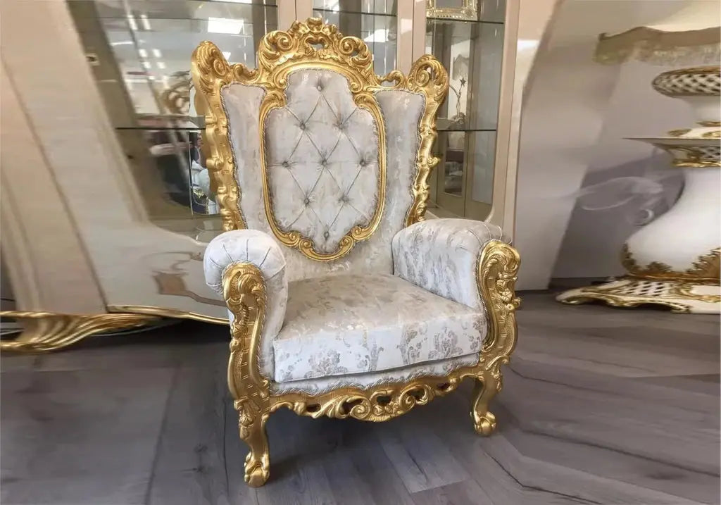 Fauteuil baroque doré velours taupe LUCY S.T. Italy