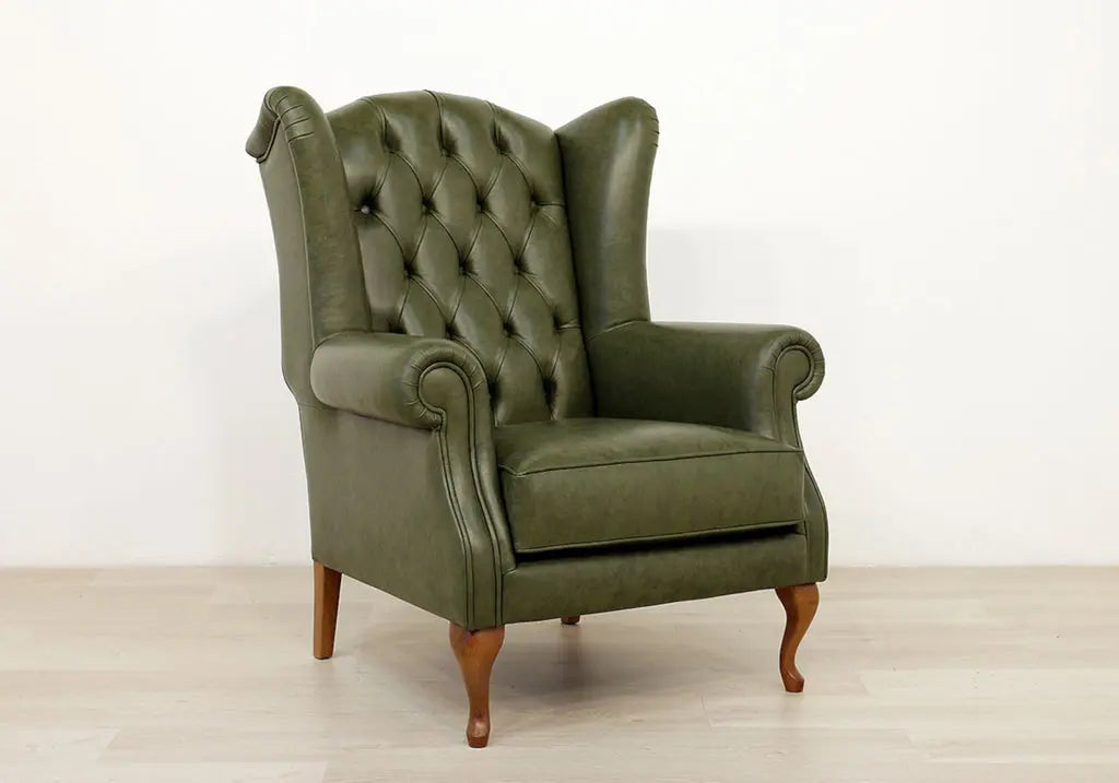 Fauteuil vintage cuir vert CHESTERFIELD Made in Italy